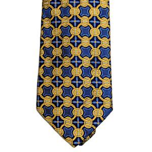 VTG Robert Talbott Hand Sewn Imported Silk Blue & Yellow Silk Tie USA Made 90s